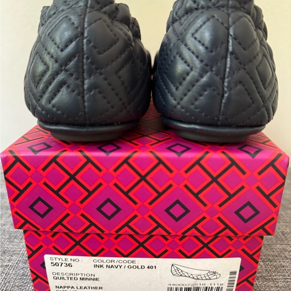 Tory Burch Ink Navy Blue Quilted Minnie Leather Flats - Picture 7 of 9